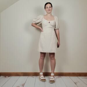 Sim & Sam Beige O-Ring Linen Blend Mini Dress Small